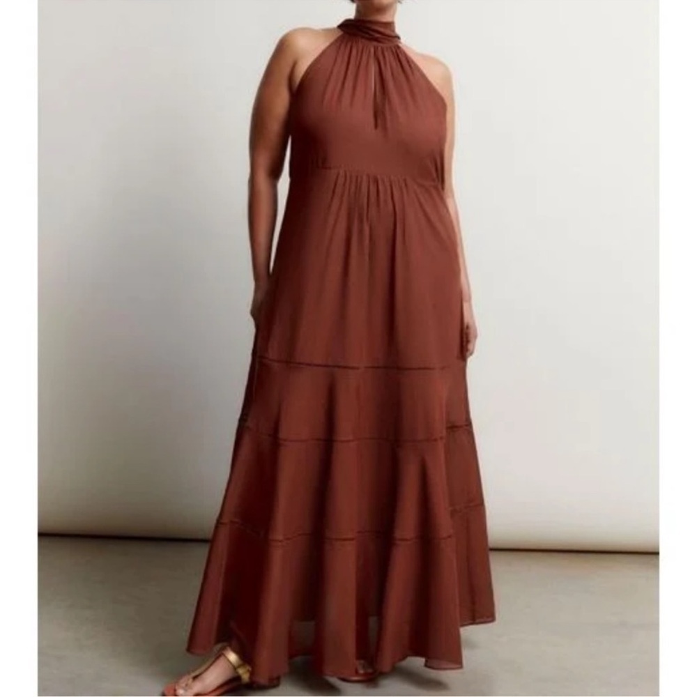 ME+EM Cotton Voile Halterneck Full-Length Dress - NWT - Cinnamon Size: 12